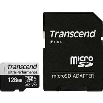 Transcend Micro SDXC spominska kartica, 128 GB, 340S, 160/125 MB/s, C10, U3, V30, A2 + SD adapter
