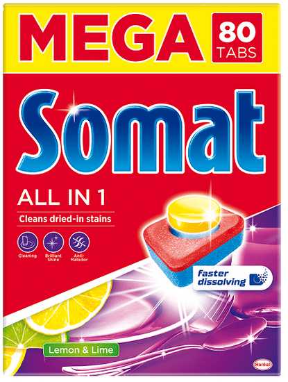 Somat All in 1 Lemon & Lime tablete za pomivalni stroj, 80 kosov