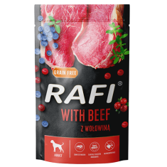 RAFI mokra hrana za odrasle pse z govedino, borovnicami in brusnicami brez ŽIT vrečka 500 g