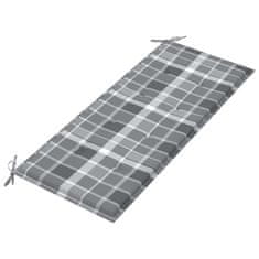 Vidaxl Klop Batavia s sivo karo blazino 120 cm trdna tikovina