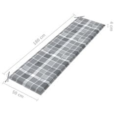 Vidaxl Vrtna klop s sivo karo blazino 175 cm trdna tikovina