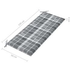Vidaxl Vrtna klop s sivo karo blazino 120 cm trdna tikovina