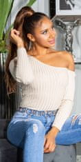 Amiatex Ženski pulover 79624, bež, UNIVERZáLNí