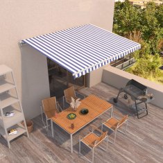 Vidaxl Ročna tenda 4,5 x 3,5 m Modra in bela črta 100% poliester