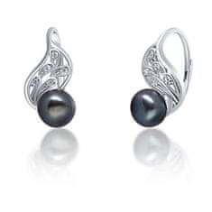 JwL Luxury Pearls Luksuzni srebrni uhani s pravim črnim biserom JL0674