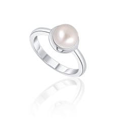 JwL Luxury Pearls Nežen srebrn prstan s pravim belim biserom JL0677 (Obseg 54 mm)
