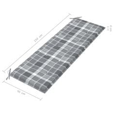 Vidaxl Vrtna klop s sivo karo blazino 150 cm trdna tikovina