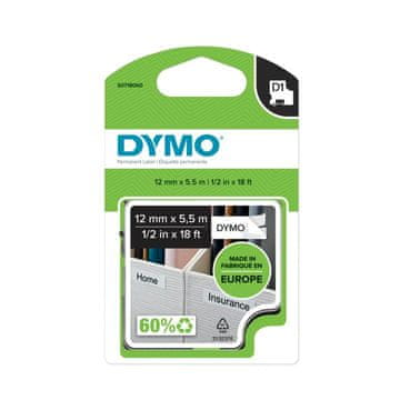 Dymo D1 trak 12mm, črna na beli, trajni poliester (S0718060)