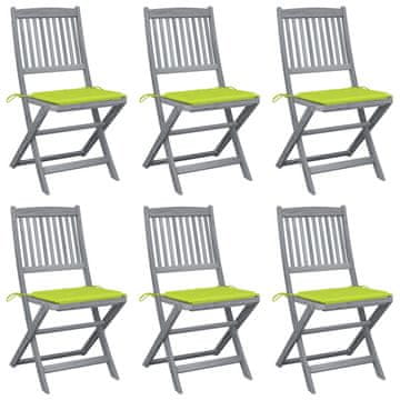 Vidaxl Zložljivi vrtni stoli 6 kosov z blazinami trden akacijev les