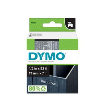 Dymo D1 trak 12mm, bela na prozorni, 45020 (S0720600)