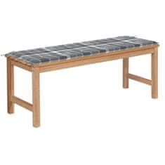 Vidaxl Vrtna klop s sivo karo blazino 120 cm trdna tikovina