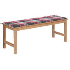 Vidaxl Vrtna klop z rdečo karo blazino 120 cm trdna tikovina