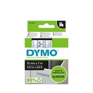 Dymo D1 trak, 12 mm x 7 m, modra / prozorna