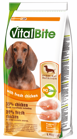 VitalBite hrana za odrasle pse malih in srednjih pasem, sveži piščanec, 4 x 1,5 kg
