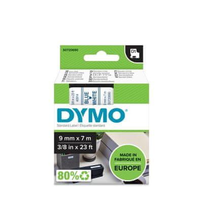   Dymo D1 trak, 9 mm x 7 m, modra/bela 