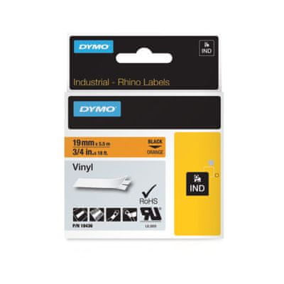   Dymo Rhino 18436 trak, 19 mm x 5,5 m, črna/oranžna, vinil 