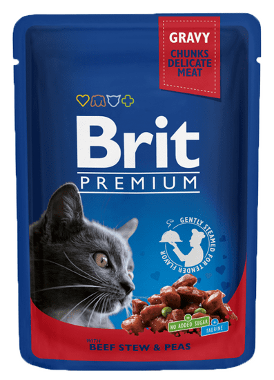 Brit Premium mokra hrana za mačke, govedina in grah, 100 g, 24 kos