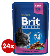 Brit Premium mokra hrana za mačke, piščanec in puran, 100 g, 24 kos