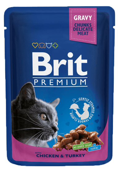 Brit Premium mokra hrana za mačke, piščanec in puran, 100 g, 24 kos