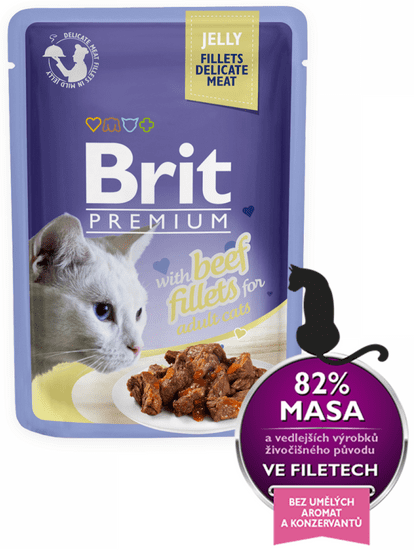 Brit Premium mokra hrana za odrasle mačke, govedina v omaki, 85 g, 24 kos