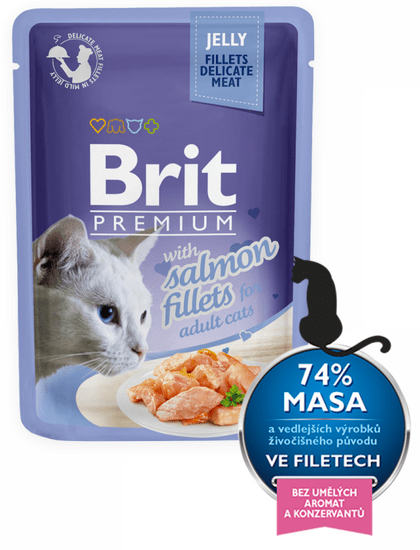 Brit Premim fileji lososa v želeju, za mačke, 85 g, 24 kos