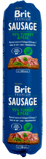 Brit salama za pse Sausage, puran in grah, 12 x 800 g