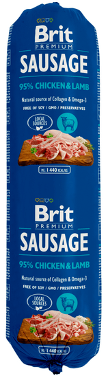 Brit salama za pse Sausage, piščanec in jagnjetina, 12 x 800 g
