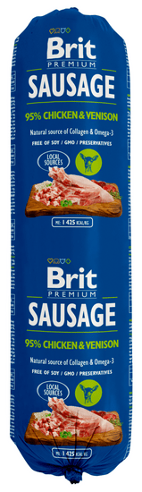 Brit salama za pse Sausage, piščanec in divjačina, 12 x 800 g