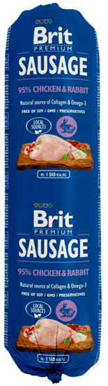 Brit salama za pse Sausage, piščanec in zajec, 12 x 800 g