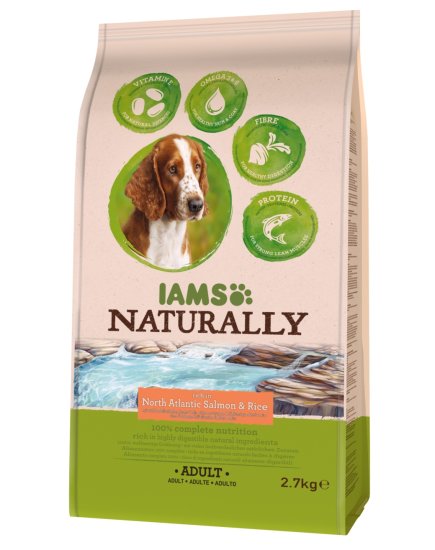 IAMS Naturally Rich In hrana za pse, losos in riž, 2,7 kg