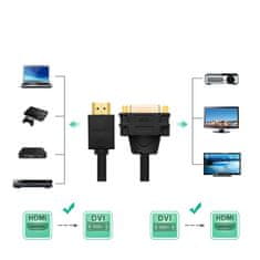 Ugreen adapter DVI 24+5 pin - HDMI F/M 22cm, črna