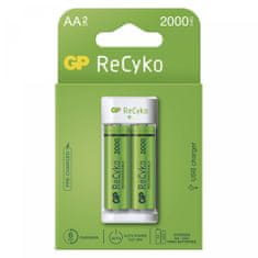 GP Eco E21 polnilnik Baterij + ReCyko 2000 polnilni bateriji, 2 x AA