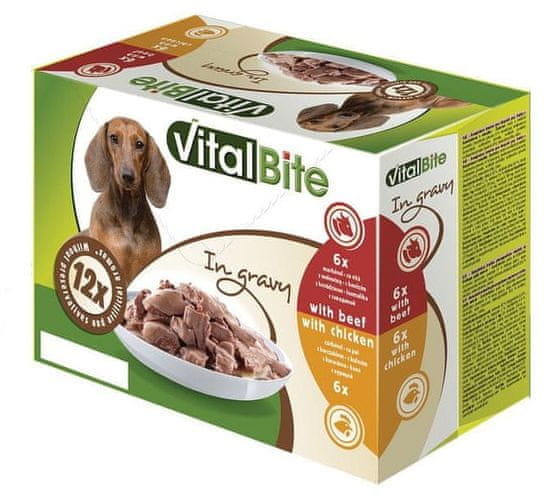 VitalBite hrana za pse 4 x (6 x piščanec 85g, 6 x govedina 85g)