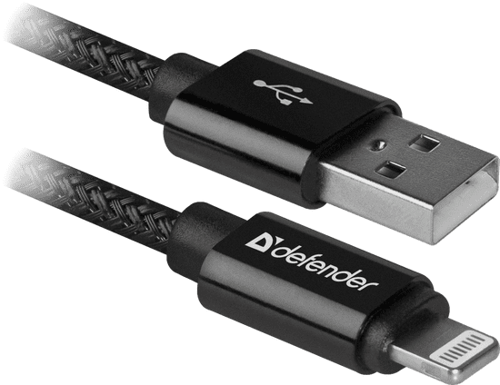 Defender ACH01-03T PRO kabel USB2.0 Črni, AM-Lightning M, 1m, 2.1A