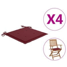 Vidaxl Blazine za vrtne stole 4 kosi vinsko rdeče 40x40x4 cm oxford