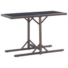 Vidaxl Vrtna miza rjava 110x53x72 cm steklo in poli ratan