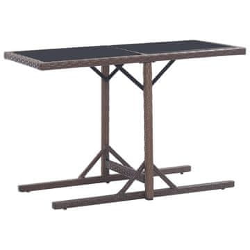 Vidaxl Vrtna miza rjava 110x53x72 cm steklo in poli ratan