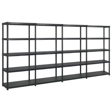 Vidaxl Regal s policami 5-nadstropni črn 366x45,7x185 cm plastika