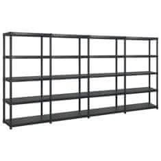 Vidaxl Regal s policami 5-nadstropni črn 340x40x185 cm plastika