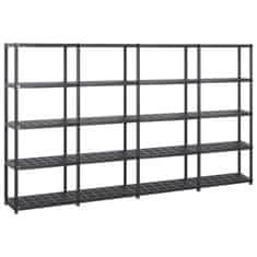 Vidaxl Regal s policami 5-nadstropni črn 284x38x170 cm plastika