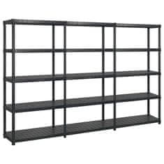 Vidaxl Regal s policami 5-nadstropni črn 274,5x45,7x185 cm plastika