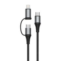 DUDAO L20 kabel USB-C / USB-C PD 60W + Lightning 18W QC 3.0 1m, siva