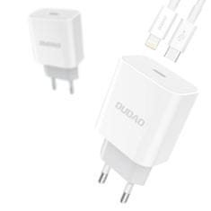 DUDAO A8EU polnilnik USB-C PD 20W + kabel USB-C / Lightning 2.4A, belo