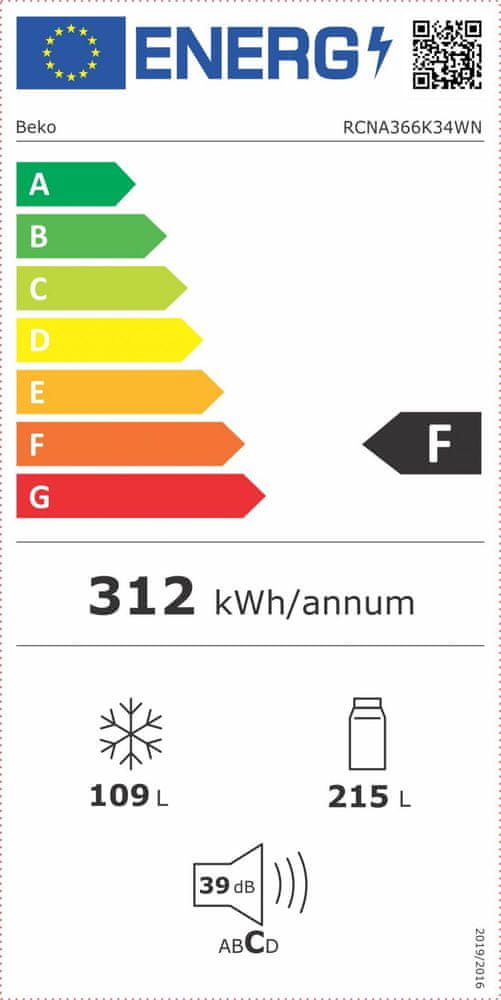Beko RCNA366K34WN kombinirani hladilnik