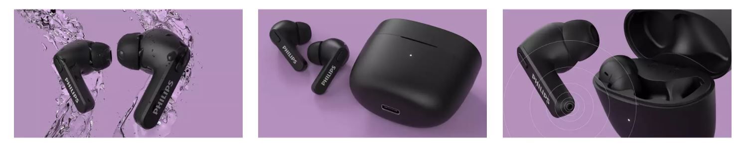  Sodobne Bluetooth slušalke Philips TAT2206 Podpirajo glasovne asistente Vodoodporna polnilna škatlica Dolgotrajna Udobna v ušesnem pretvorniku Prostoročno upravljanje z dotikom Lastnosti Sodobna oblika 