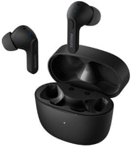 Sodobne Bluetooth slušalke Philips TAT2206 Podpirajo glasovne asistente Vodoodporna polnilna škatlica Dolgotrajna Udobna v ušesnem pretvorniku Prostoročno upravljanje z dotikom Lastnosti Sodobna oblika