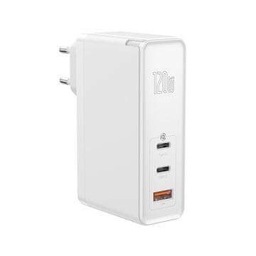 BASEUS GaN Mini USB adapter za hitro polnjenje + 2x Type-C 120W EU + Xiaobai Type-C / Type-C 100W 1m CCGAN-J02 kabel, bel