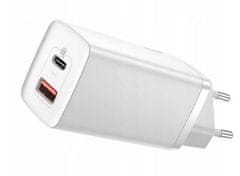 BASEUS GaN2 Lite omrežni polnilnik, 65 W, USB-C, bel
