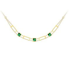 Preciosa Luksuzna pozlačena ravna ogrlica z zelenim kristalom Preciosa
