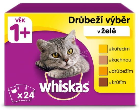 Whiskas izbor perutninskih žepkov v želeju za odrasle mačke, 24 x 100g